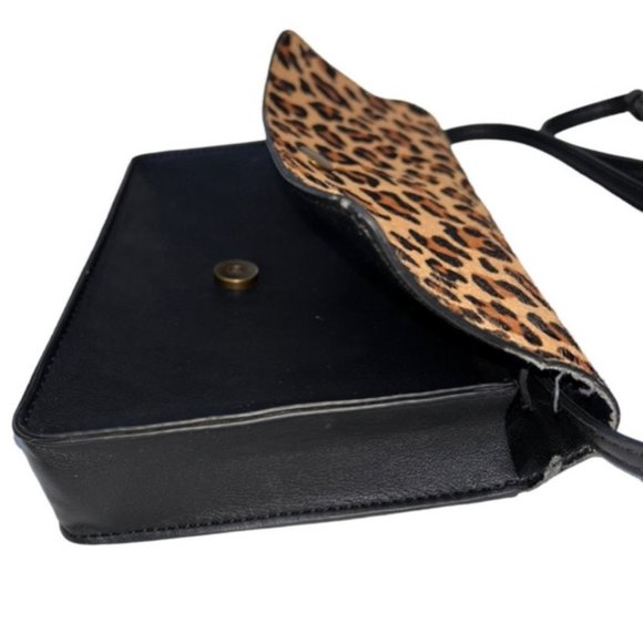 j. crew medium leopard pony hair blk leather cross body messenger bag - Picture 4 of 9